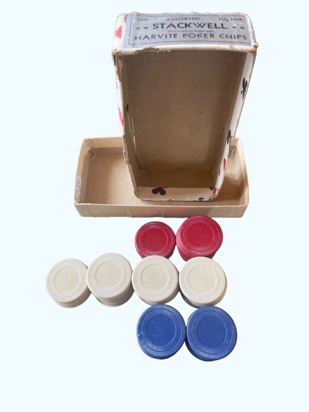 Stackwell Harvite Poker Chips  Assorted Colors In Vintage Box For Card Game Nigh